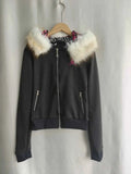 Black Goth Hoodie Women's Clothes Letter Skull Embroidery Zipper Y2k Coat Fashion Hooded Jacket Japanese Sweatshirts Y2K Tops