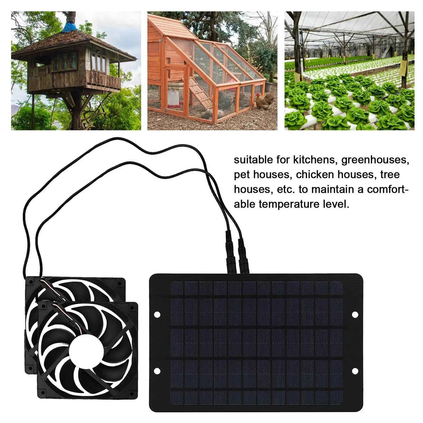 Solar Powered Fan Exhaust Fan  Waterproof Dual Exhaust Fan Air Extractor For Camping Greenhouse Kitchen Animal House
