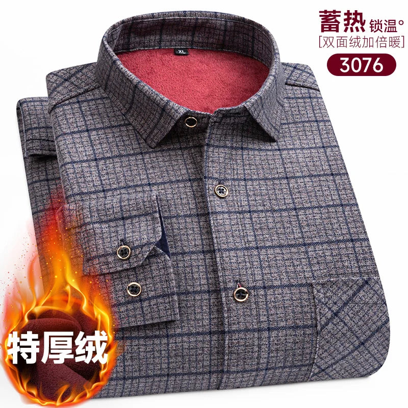 Men's long-sleeved shirt with fleece thickened warm autumn and winter plus size 8XL9XL slim casual plaid everything comfortable