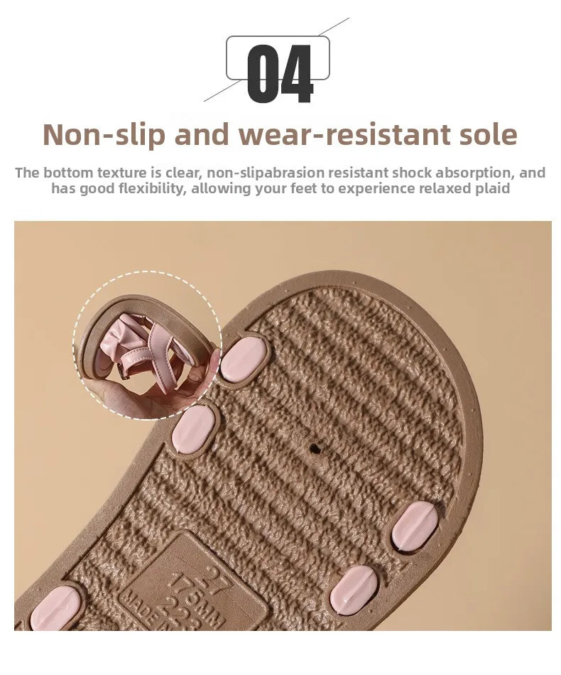 New Children's Sandals Summer Bowknot Girls Princess Causal Shoes Fashion Kids Soft Bottom Beach Flat Sandals Open-toe Versatile