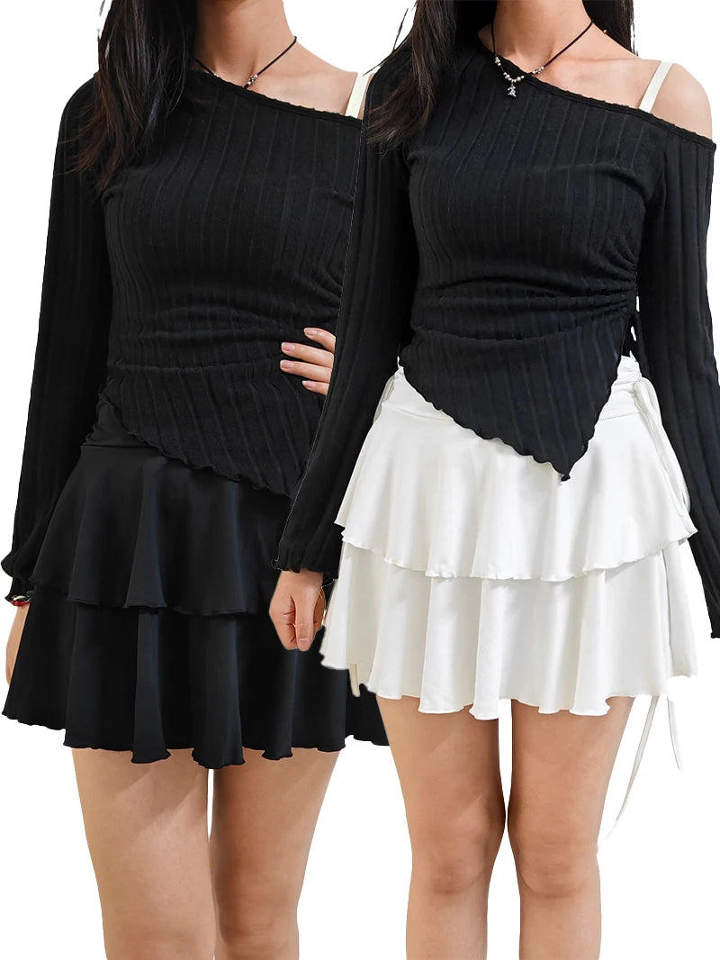 2025 New Solid Color Skirt Women Summer Fashion Outdoor Versatile High Waist Slim Fit Elastic Waist Sexy Mini Short Skirt 2Piece