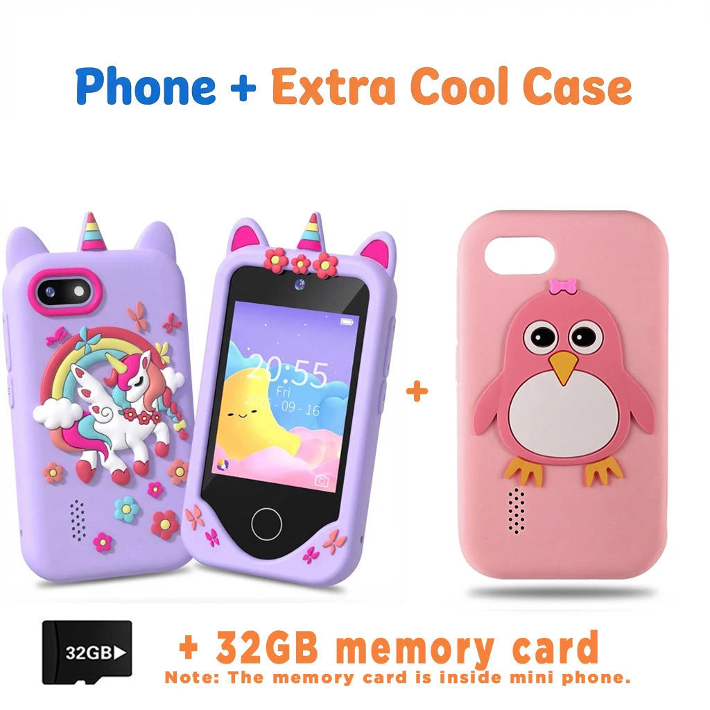 Kids Learning Phone for Girls & Boys 2.8" Touchscreen Dual Camera, Games, Video Player with 32GB SD Card Christmas Birthday Gift
