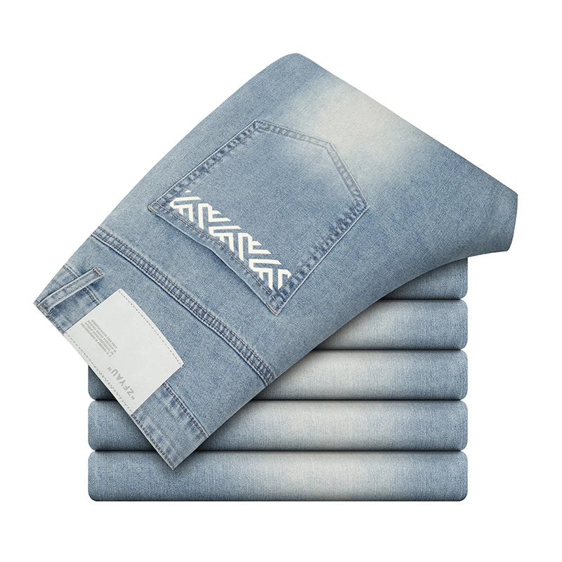 Men's Summer Thin Comfortable Jeans, Fashionable and Breathable Business Straight Pants, Loose Retro Casual Denim Trousers