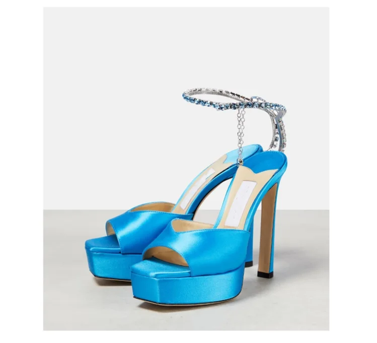 Colorful Chain Water Diamond Sandals Brand Walk Show Fish Mouth Evening Dress Elegant High Heels 2023 New Pendant Women's Shoes