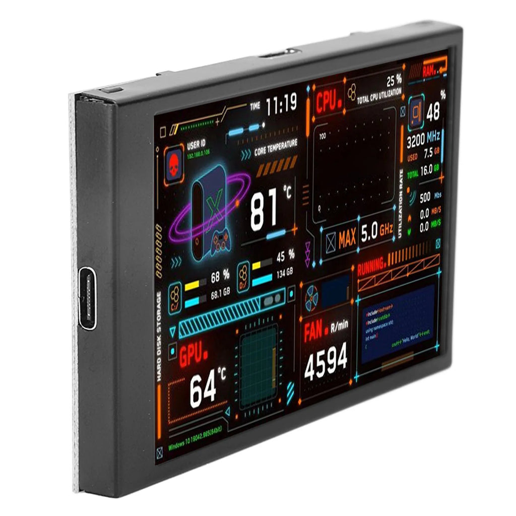 3.5in Computer Temp Monitor Dual USB Port IPS Mini Display CPU Data Monitor with Visual Theme Editor for GPU RAM HDD