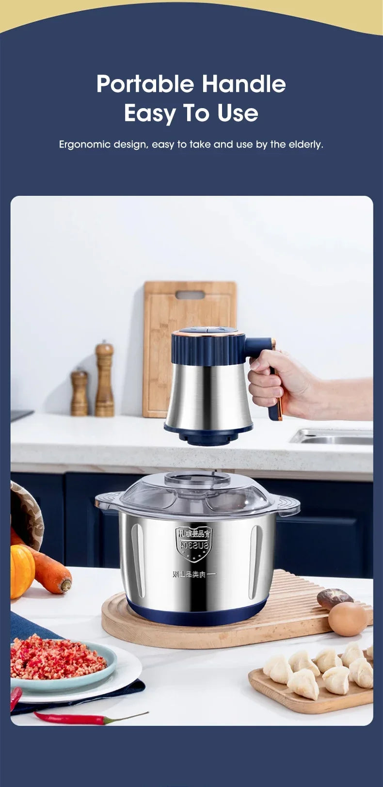 5L EU Electric Food Grinder Multifunctional Vegetable Chopper Blender Large Capacity Meat Mincer for Household Cooking