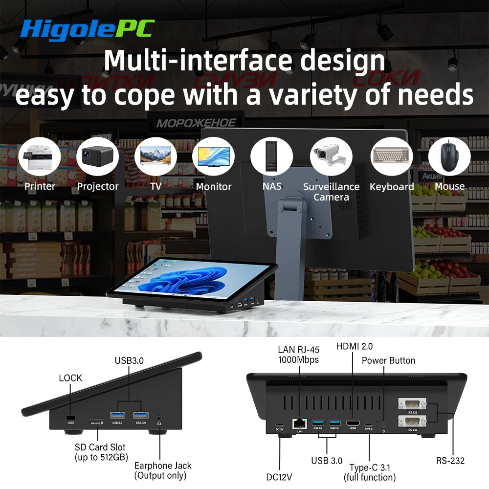 Higole F10 10.1'' Fanless Mini PC Intel N5095 Windows 11 WiFi5 8GB 128GB 5000mAh 4K RS-232 RJ45 Laptop Desktop PC Mini Computers