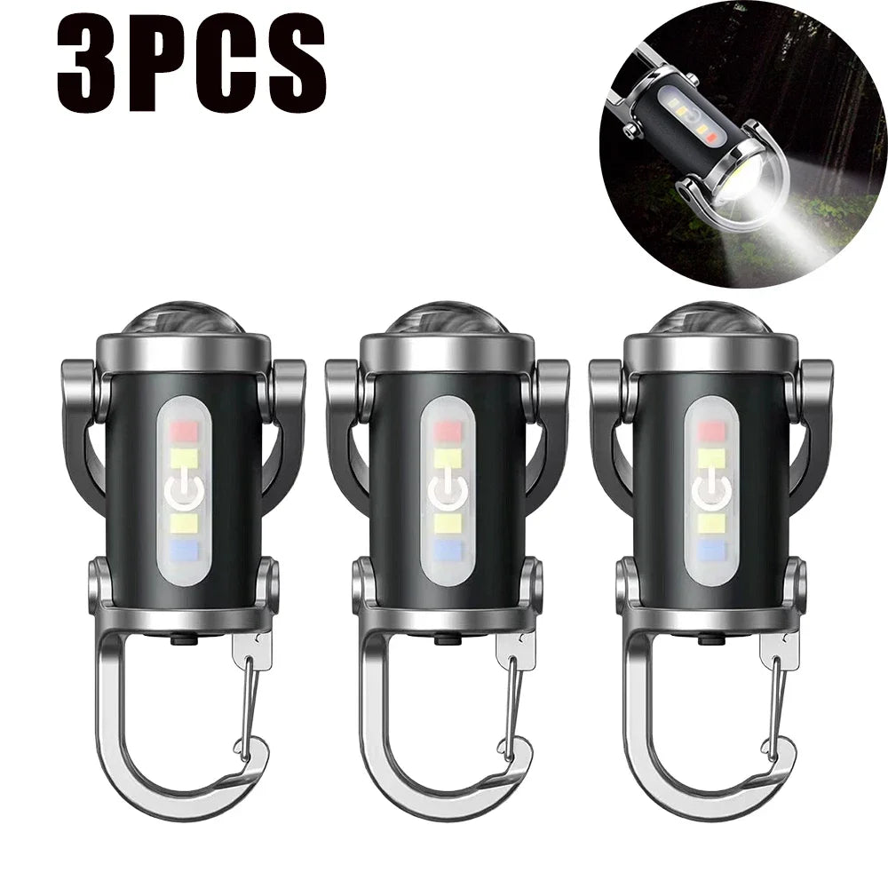 Powerful COB LED Flashlight Keychain USB Rechargeable Hanging Portable Flashlight Waterproof Keyring Camping Walking Pocket Lamp