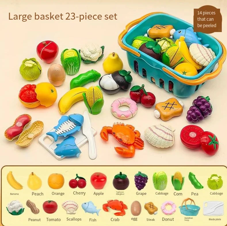 Kid Pretend Play Kitchen Fun Cutting Fruits and Vegetables Food Play House Set Puzzle Education Toys For Kids Boys Girls Gifts