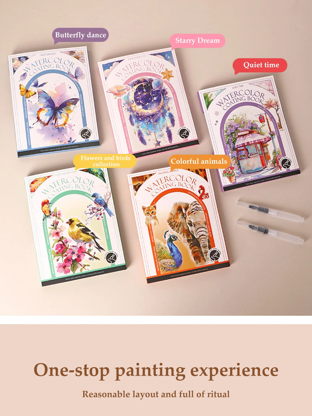 Kids Watercolor Coloring Book Educational Art Activity Reusable Non-Toxic Painting Kit for Toddlers&Creative Learning DIY Crafts