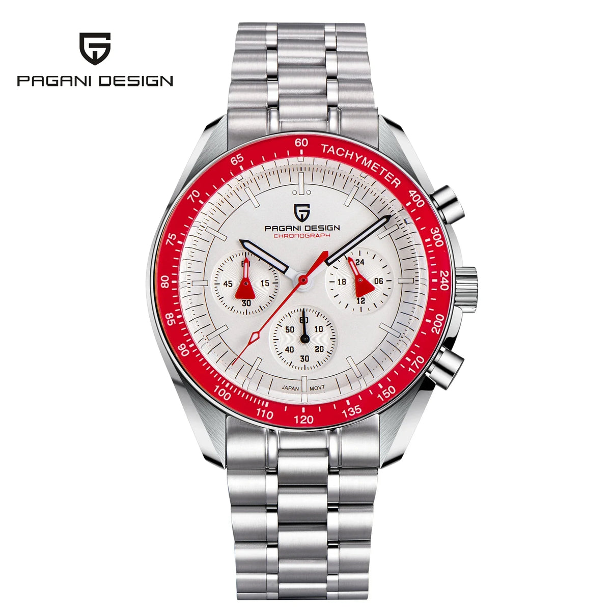 Red Color Men's Chronograph Quartz Watch With Sapphire Crystal