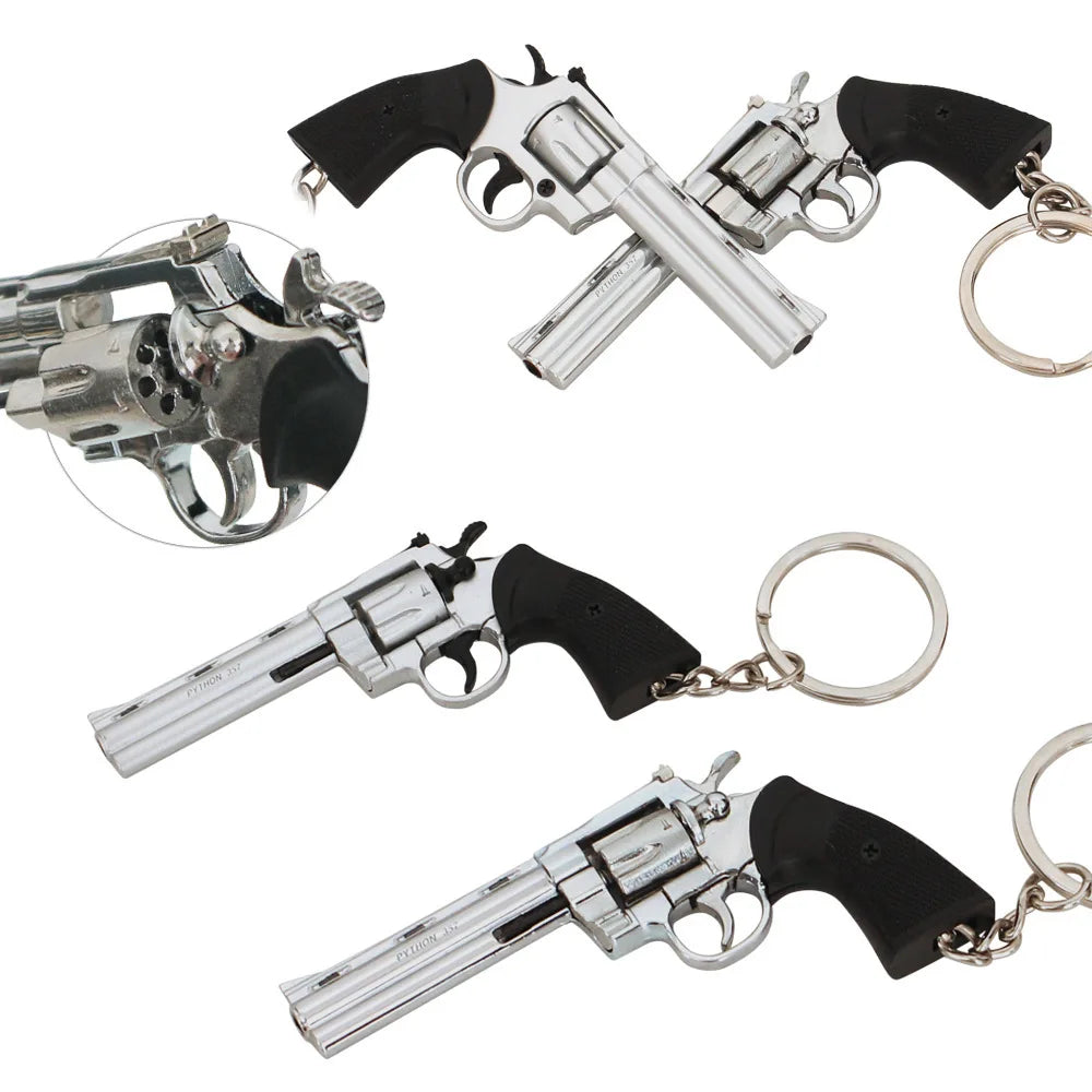 7cm Detachable Colt 357 Revolver Metal Gun Keychain Model Military-themed Keyrings Car Keychain Fashionable Men Accessories