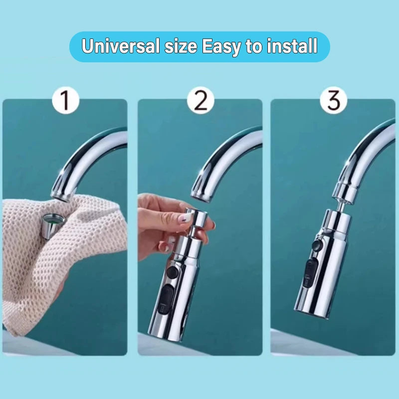Kitchen Faucet Extender Boosting Splash Prevention 360° Rotable Faucet Three Modes Water Saver Home Extended Shower Spray Filter