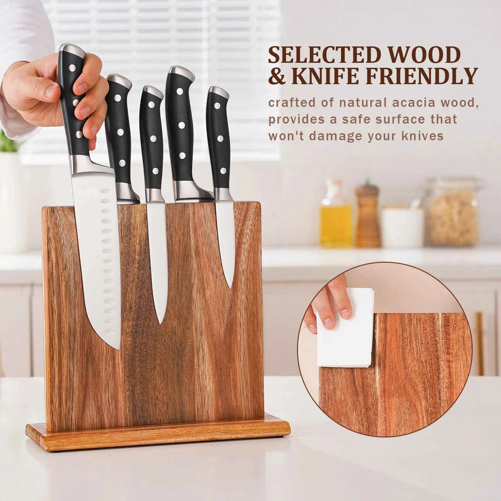 New Acacia Wood Home Kitchen Magnetic Knife Block Holder Rack Magnetic Stands with Strong Enhanced Magnets