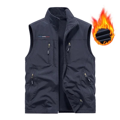 Winter Men's Multi-pocket Vests Casual Outdoor Fleece Fishing Vest for Men Warm Photographic Tooling Sleeveless Jackets Clothing