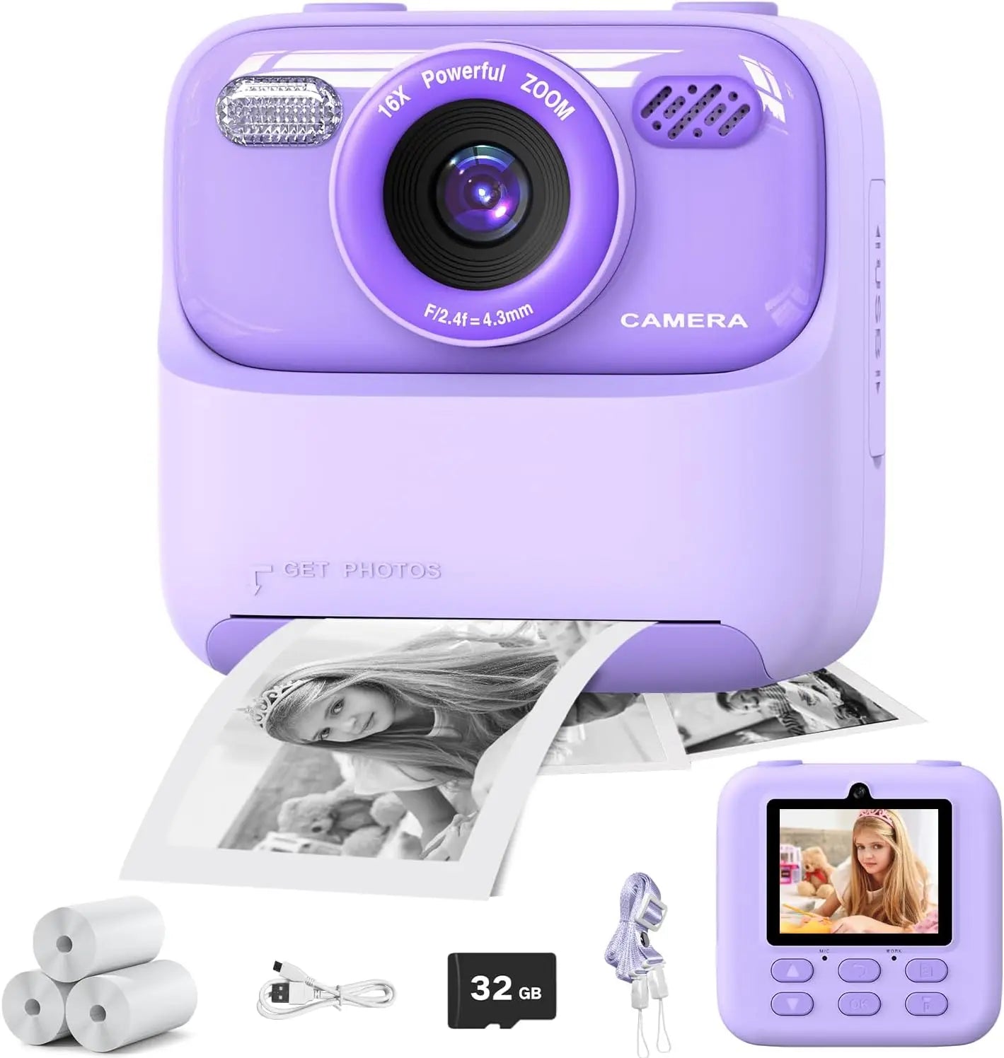Kids Instant Print Camera, Birthday Gifts for Boys and Girls, Kids Digital Camera Toys, 1080P HD Video, Boy Gifts/Girl Gifts