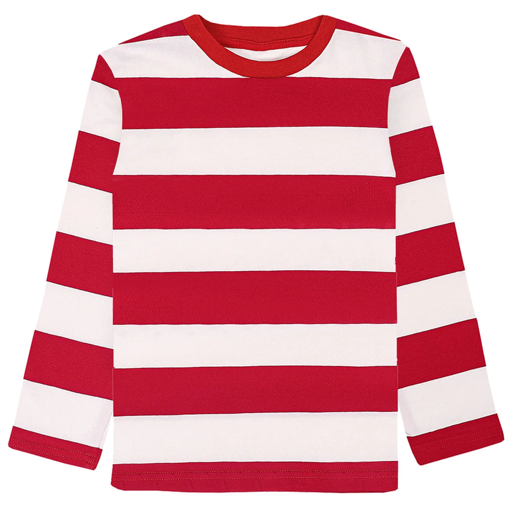 Kids Red and White Striped Shirts Boys Girls  Long Sleeve Casual Cotton T Shirts child Adult children long sleeved Tshirt