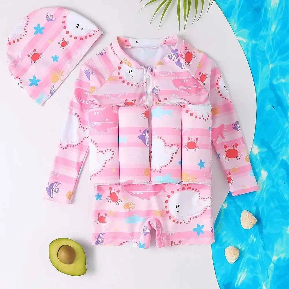1-6T Children's Buoyancy Swimsuit Cartoon Swimwear Kid One-Piece Floating Rash Guards Bathing Clothes Boys Girls Swimming Suits