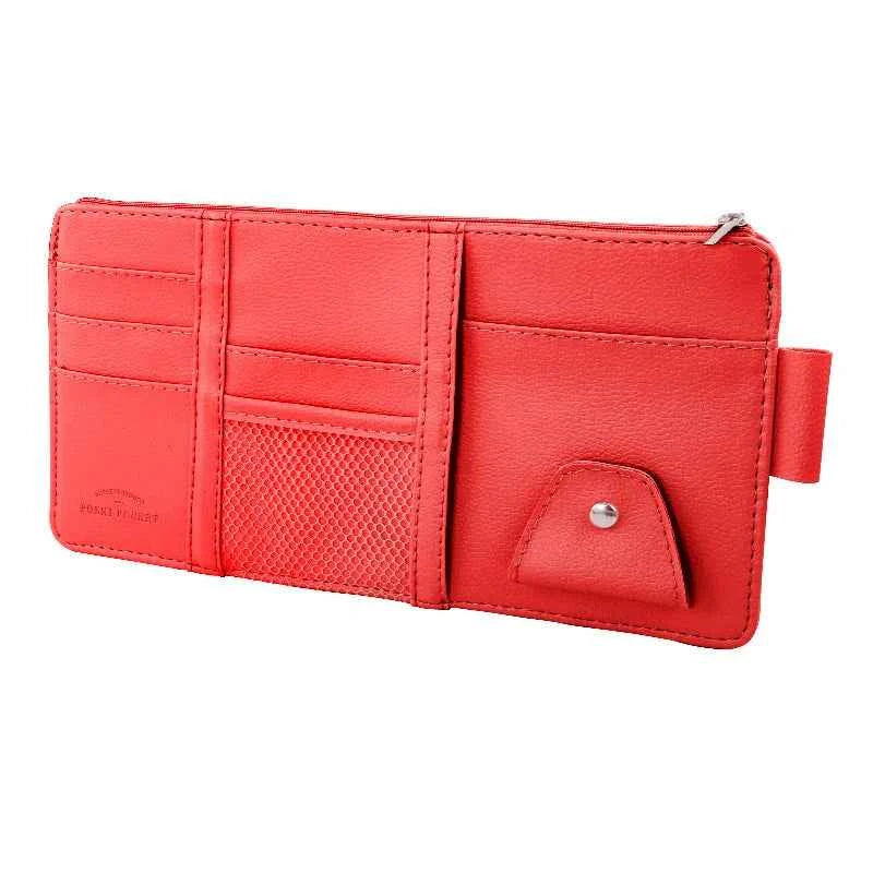 Car Sun Visor Organizer Storage Travel Document Holder With Multi-Pocket PU Leather Cards Receipts Pouch With Zip