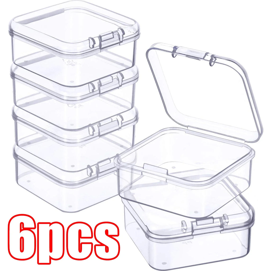 6PCS Mini Storage Box Transparent Square Plastic Box Earrings Jewelry Packaging Storage Small Square Box Jewelry Organizer
