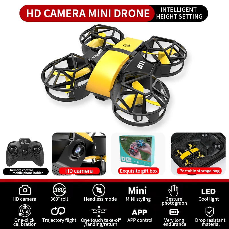 2025 DWI NEW MINI  RC Quadcopter Remote Control DRON D12 HD Dual Camera Fixed Height Rc Plane  aldult Children's Toy  GIFTS