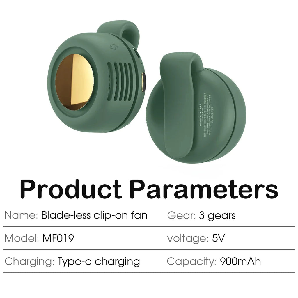 Hands Free Waist Clip Fan 900mAh 3 Speeds Bladeless USB Rechargeable Portable Personal Cooling for Outdoor Sport Travel