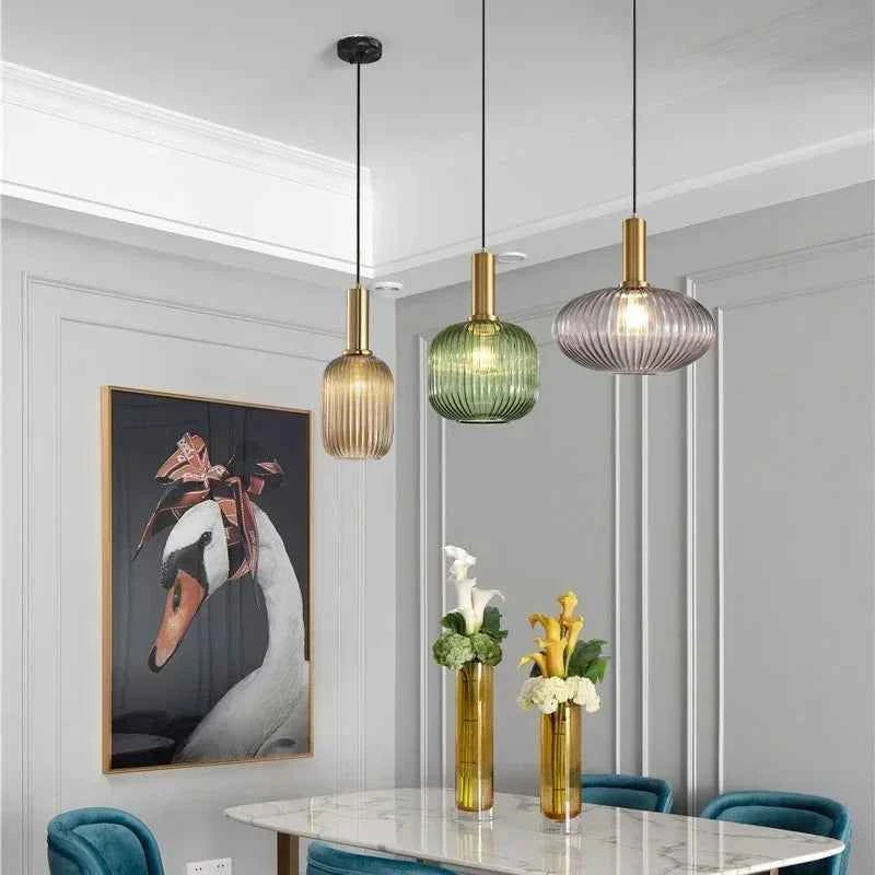 Striped Nordic Vintage Colorful Glass Chandelier For Dining Room Kitchen Island Pendant Light Bedroom Bedside Hanging Lamp