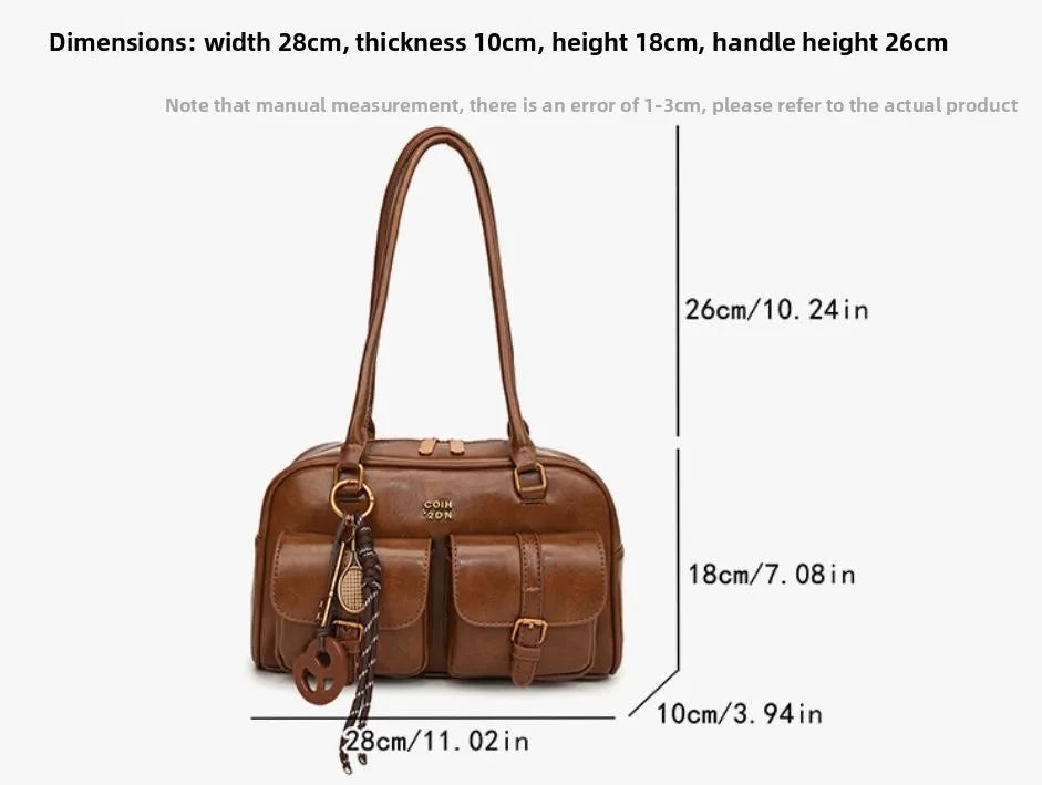 Women Multi Pocket Shoulder Tote Bag with Golden-Tone Hardware & Letter, Stylish Handbag Purse for Travel, Work, Shopping, Dates