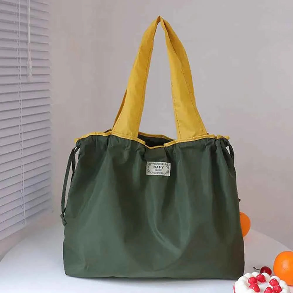 Girls Handbag Travel Wash Bag Mommy Bag Drawstring Bag Korean Shoulder Bags Solid Color Foldable Storage Bag Women Shopping Bag