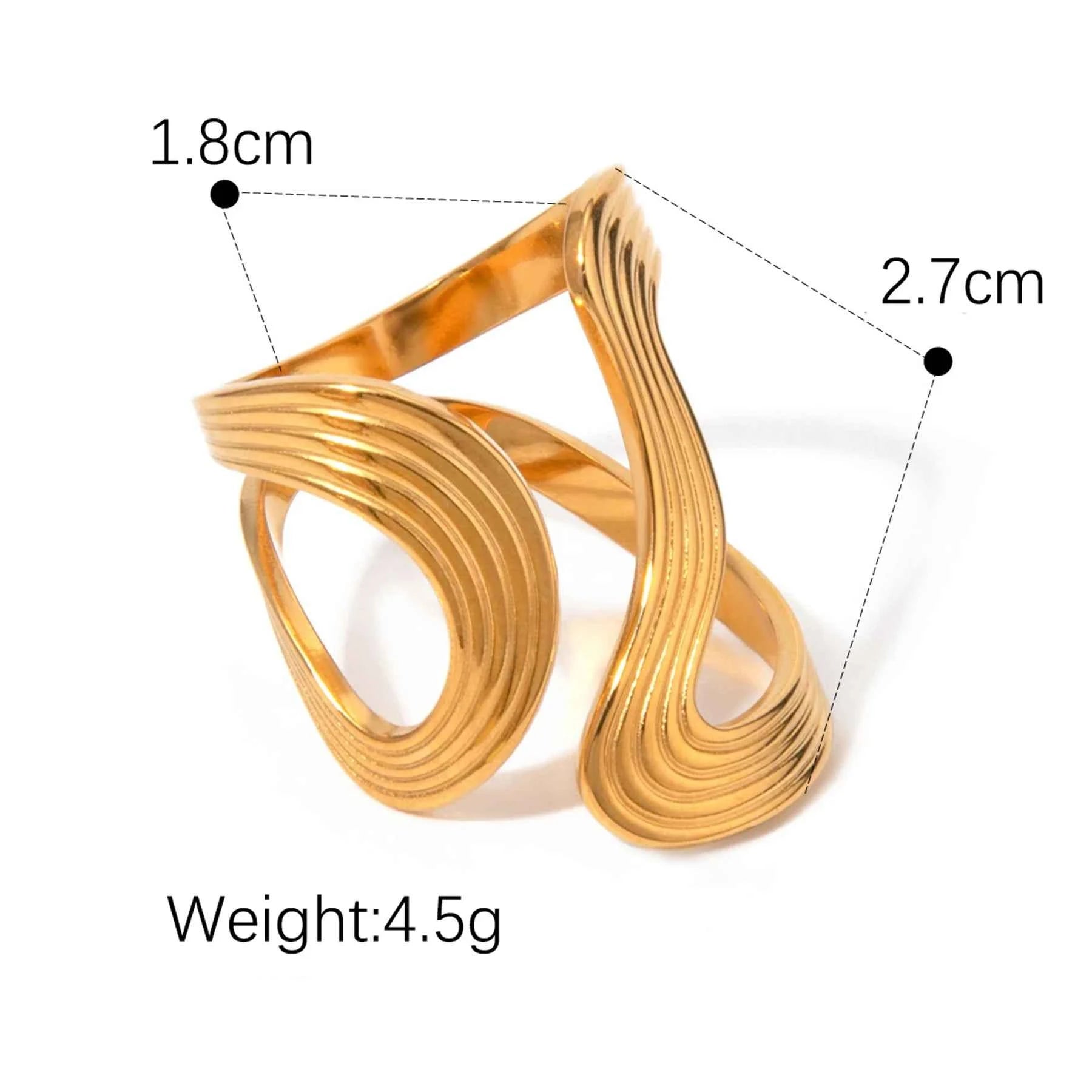Stainless Steel Open Rings For Women Irregular Wave Hollow Design Finger Ring Stylish Creative Waterproof Jewelry Party Gifts