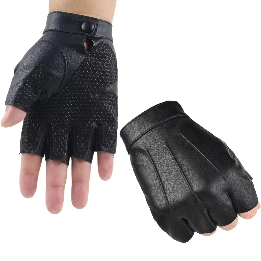 Men Women PU Leather Gloves Lovers Fingerless Mittens Black Half Finger Outdoor Tactical Mens Leather Driving Gloves