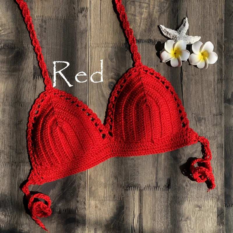 CROCHET BIKINI 2023 Sexy Top Handmade Knit Crochet Crop Top Women Summer Swimwear Camisoles Push Up Beach Tanks Halter Yoga Bras