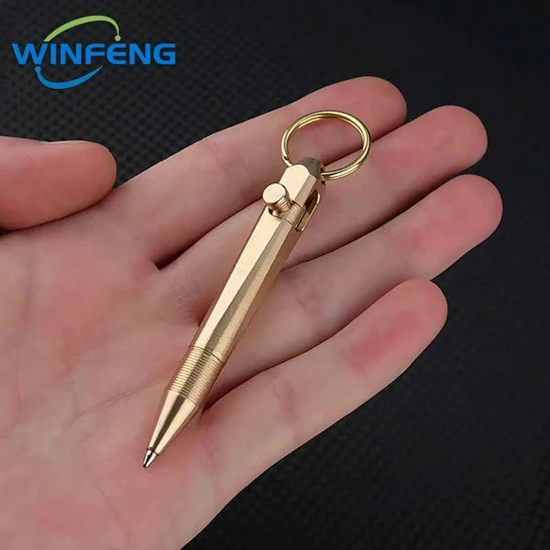 Mini Brass Bolt Action Tactical Pen Keychain Business Signature Ballpoint Pen for Self Defense School Student Office Stationery