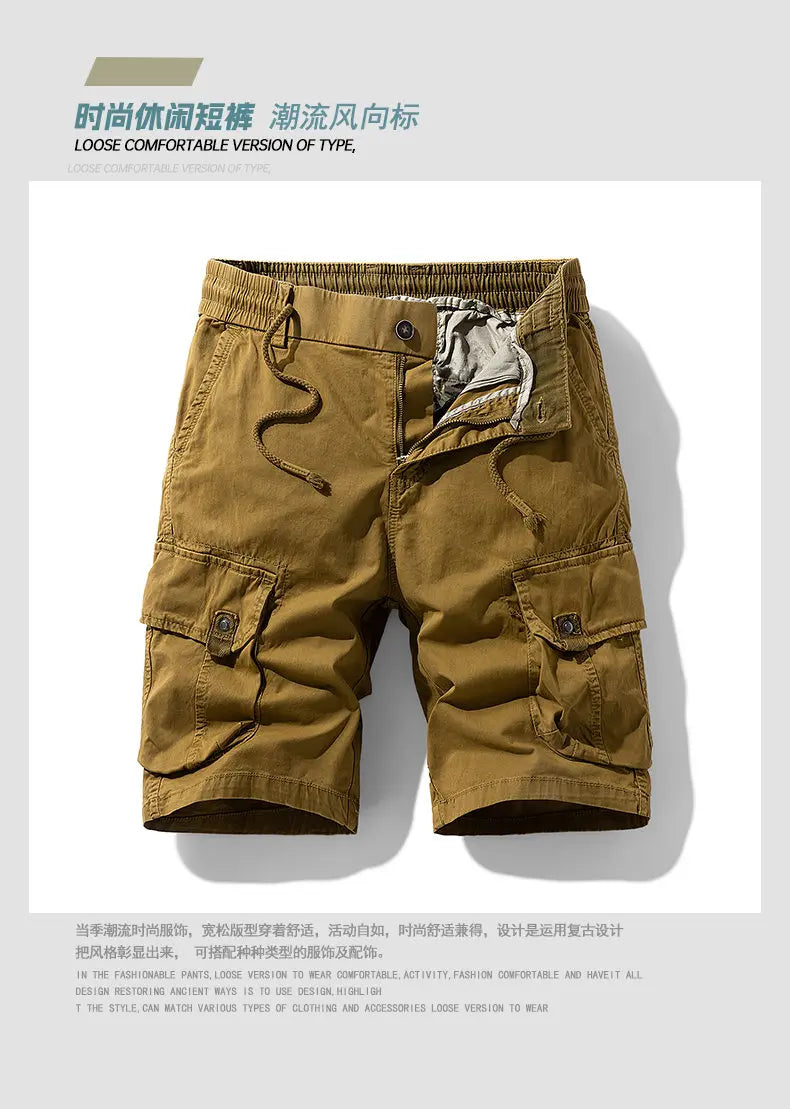 Men's Trendy Shorts - Summer Cotton-blend Breathable Multi-Pocket Outdoor Workwear Cargo Pants, Suitable for Hiking and Jogging