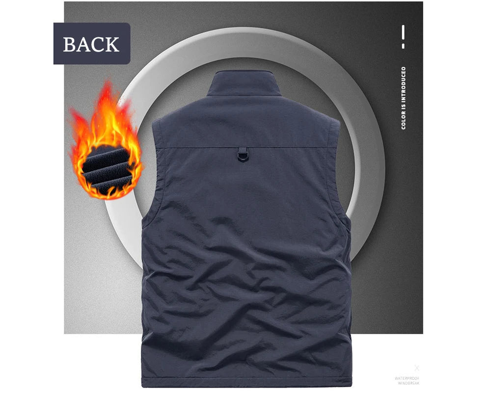 Winter Men's Multi-pocket Vests Casual Outdoor Fleece Fishing Vest for Men Warm Photographic Tooling Sleeveless Jackets Clothing