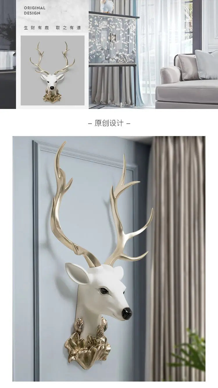 Resin decorative items, American-style living room TV background wall decorations, wealth-attracting deer head wall hangers
