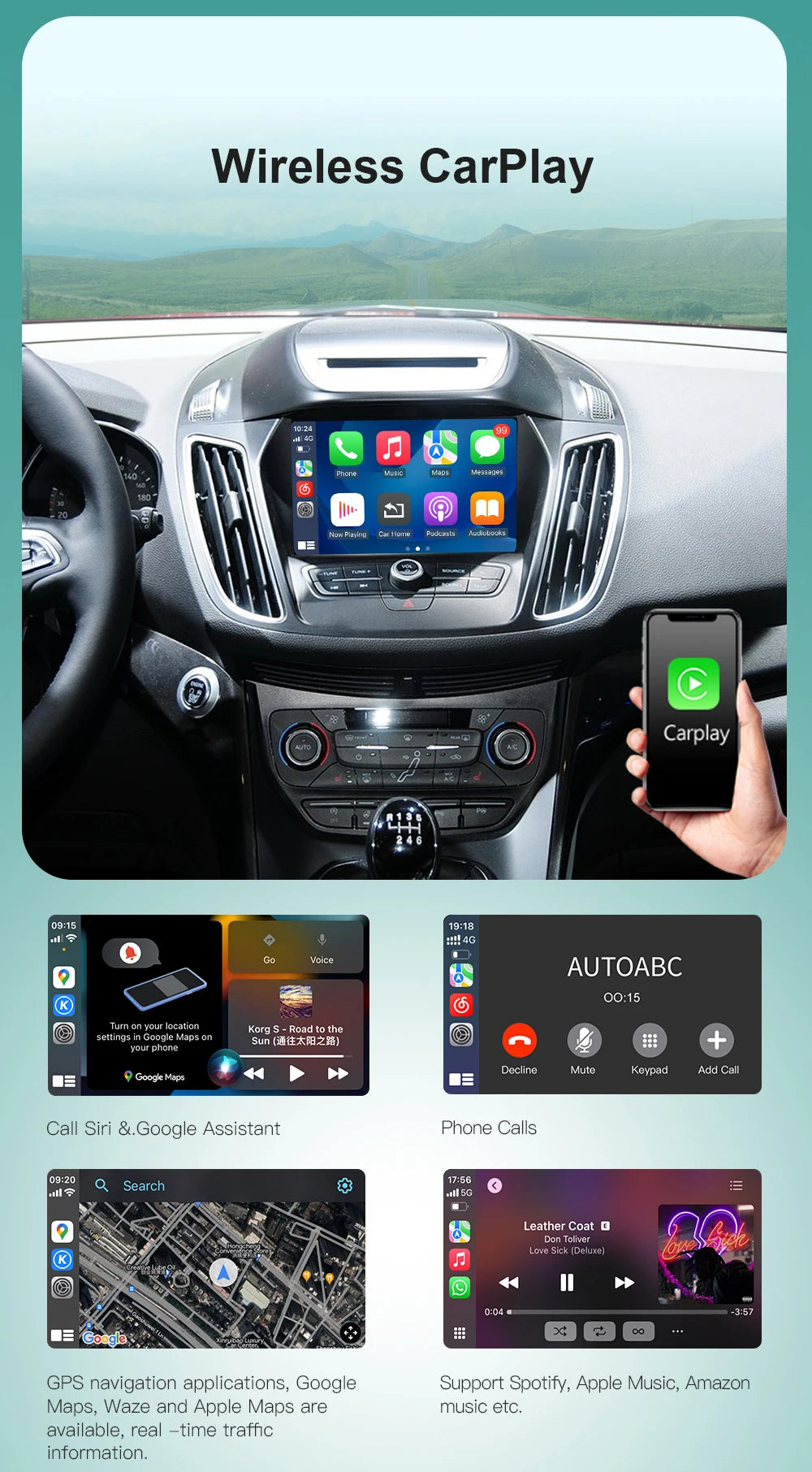 AUTOABC Wireless CarPlay For Ford Sync2 2011-2016 Explorer Focus Fiesta C-max Edge F150 Fusion Taurus With Android Auto AirPlay