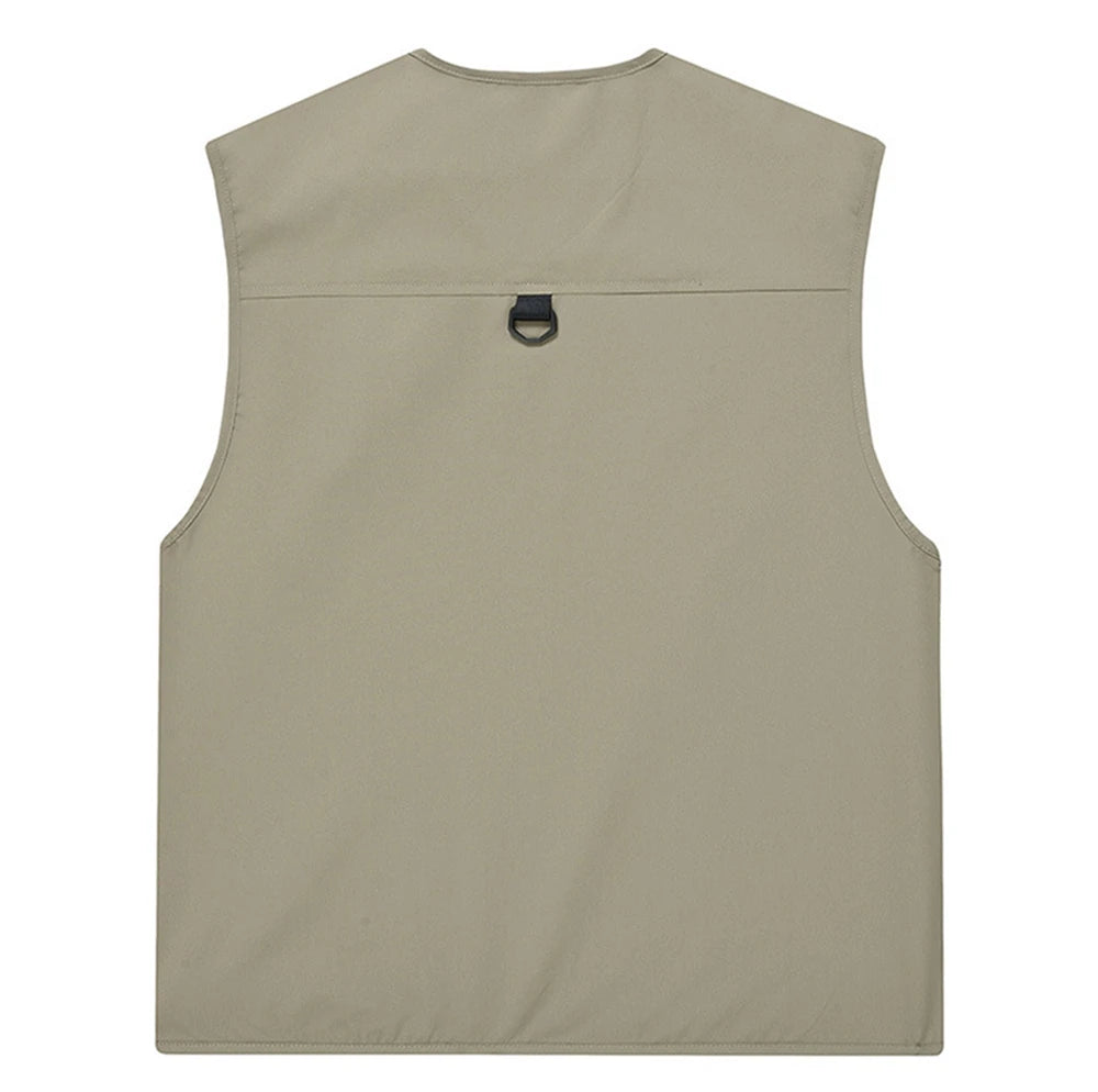 FGKKS Brand Men's Fashion Vest Solid Color Tooling Style Waistcoat Thin Multi-Pocket Casual Loose Vest for Men