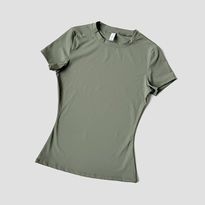 Women Solid Color Dry Fit Short Sleeve Crew Neck Athletic T-Shirt Fashion Casual Tee Suitable For Daily Running Workout Gym Top