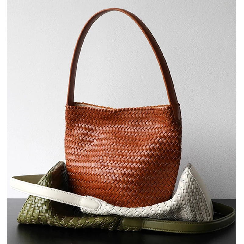 Luxury Woman Handbag New High End Hand-Woven Genuine Leather Women's Bag Large Capacity Shoulder Tote Bag Underarm Bag Bucket Ba