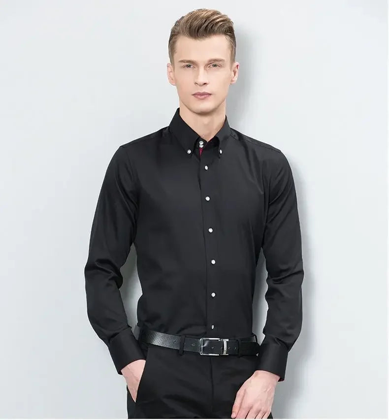 Men's Dress Shirts with New Stretch and Anti-Wrinkle Technology, Long Sleeve Business Blouse for Slim Fit Camisa Social