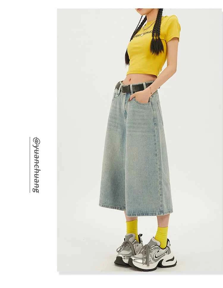 Fashion Harajuku Vintage High Waist 2000S Blue Denim Shorts Women's Casual Loose Fit Y2K Punk Streetwear Style Baggy Shorts