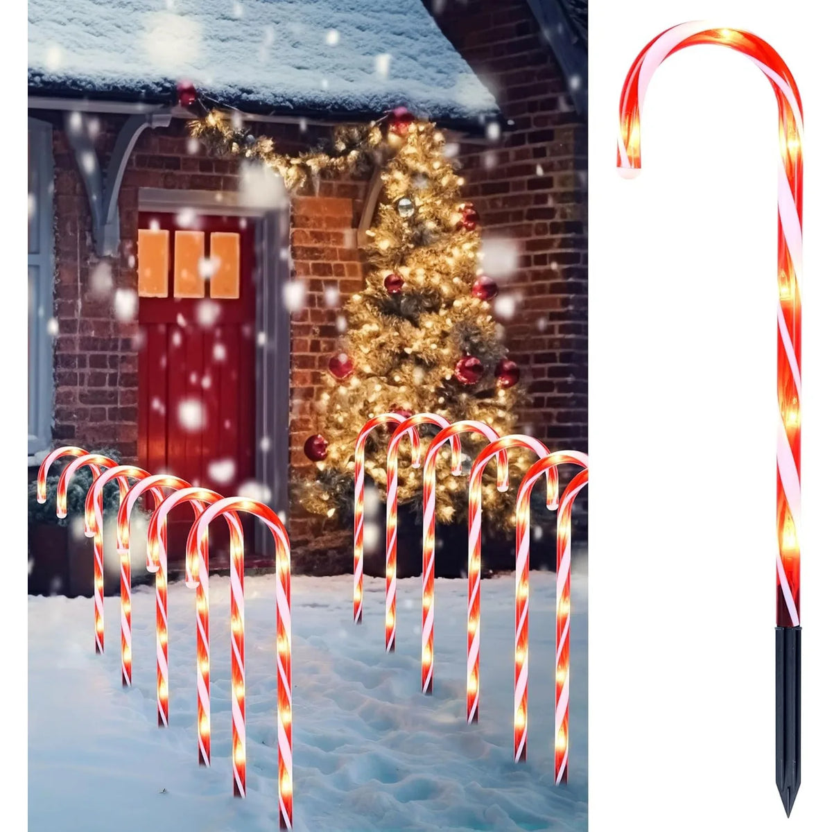 12 pack Color Christmas Candy Cane Pathway Lights Set of 12 Warm White