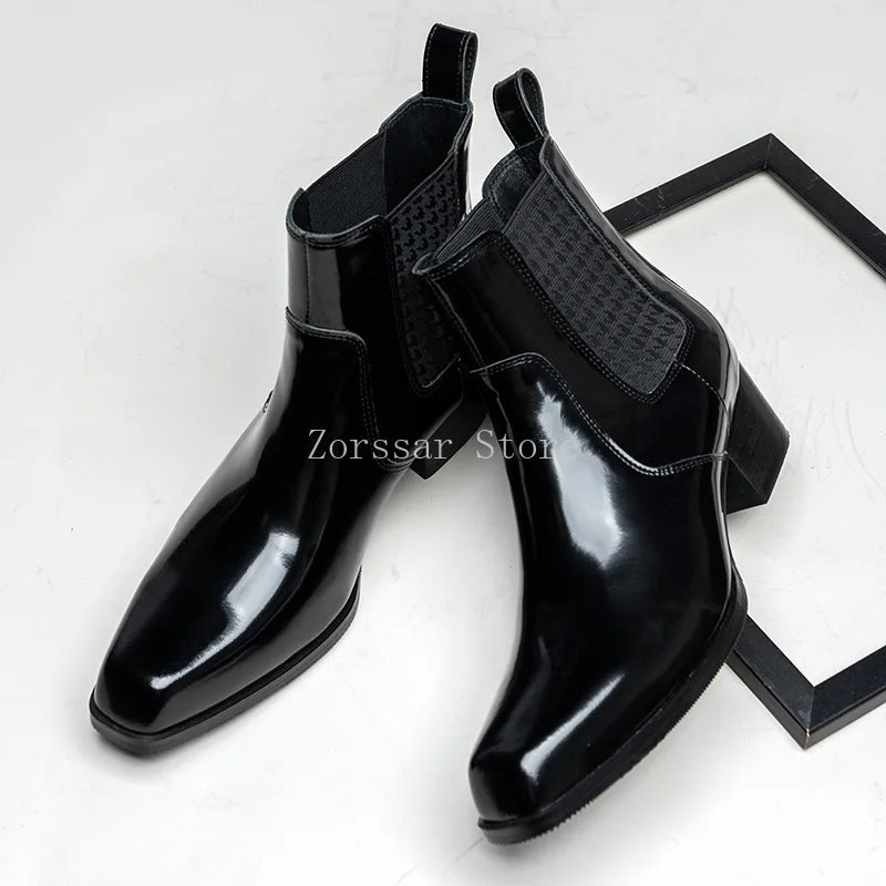 Autumn Winter New Mens 5 CM High Heels Warm Genuine Leather Ankle Boots Shoes Men Business Dress Work Boots Black Wedding Shoes