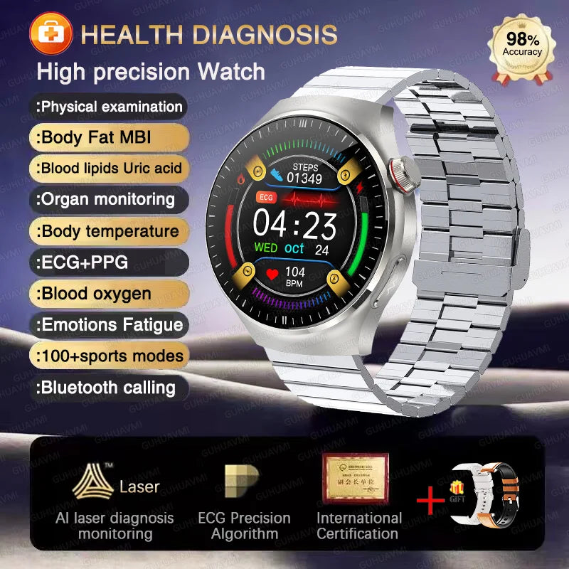 2025 High precision ECG Uric Acid Blood Fat Smart Watch Men Body Fat Blood pressure Heart rate Pulse Health  Watches