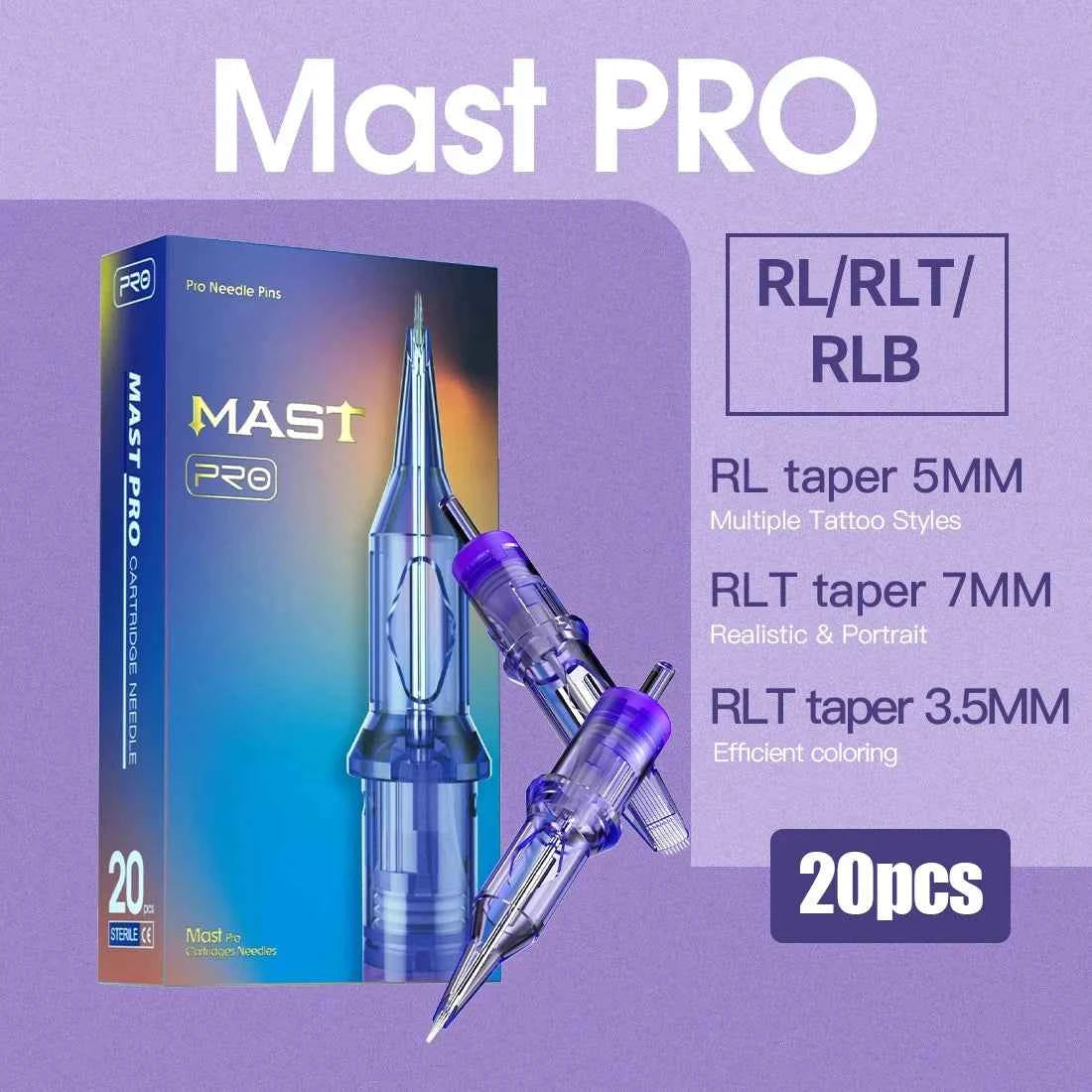 Mast Pro Tattoo Cartridge Needles RL 20 Pcs Disposable Permanent Makeup or Body Art Needles 0.18/0.25/0.30/0.35 Tattoo Supplies