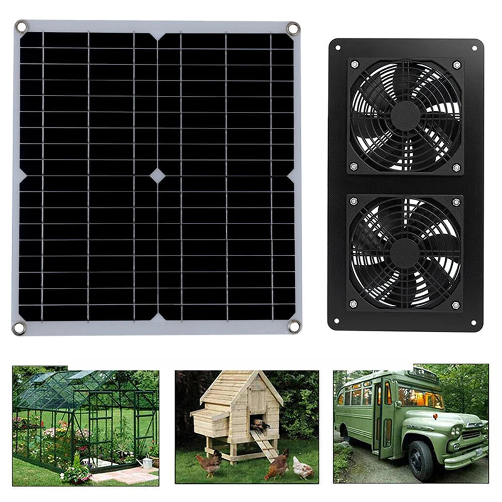Cooling W Solar Panel Fan Outdoor Solar Exhaust Fan RV W Solar Panel Durability Greenhouses Exterior Laminated Chicken Coops