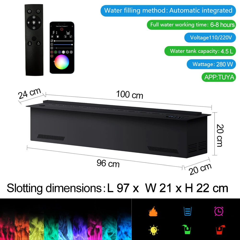 Water Electric Fireplace 3D Mist Fireplace Embedded Realistic Mist Flame Remote Control APP Interior Decoration Steam Fireplace