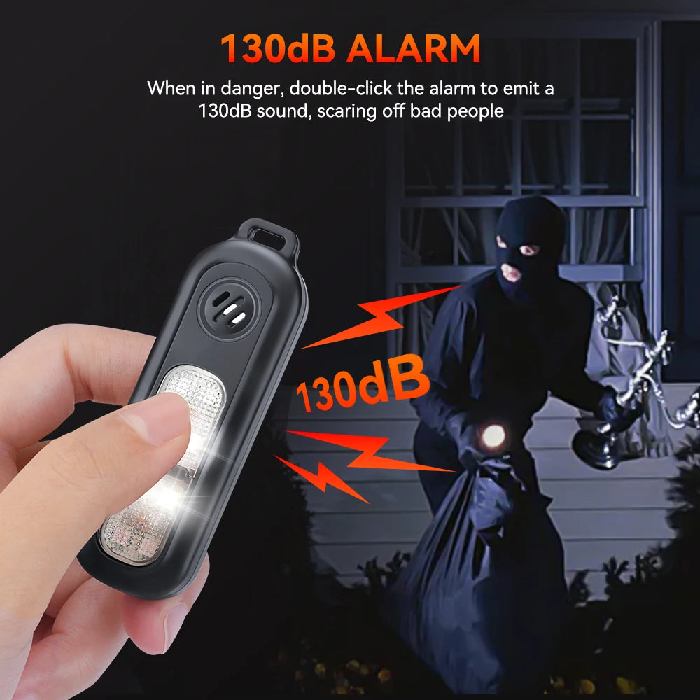 Extractme Personal LED Emergency Night Light Type-C Charging 130dB Safety Self Defense Alarm with Key Chain for Night Running