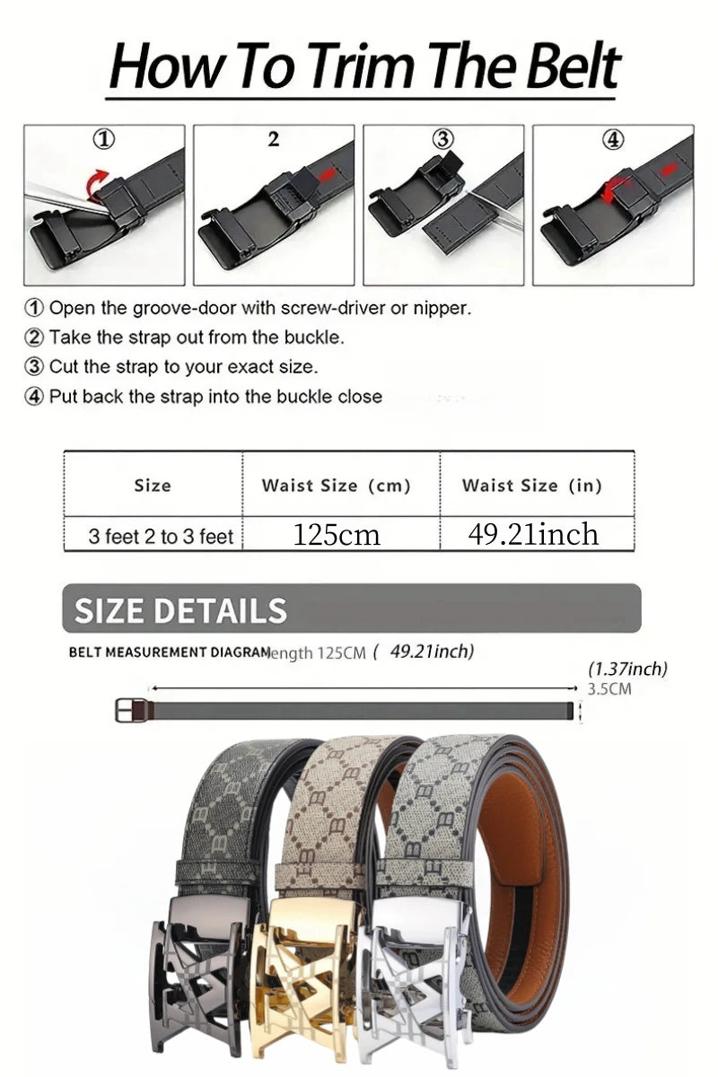Men's Belt Luxury Design Automatic Buckle Waist Belt Fashion Letter Printed Belt Business Casual Belt For Men Jeans